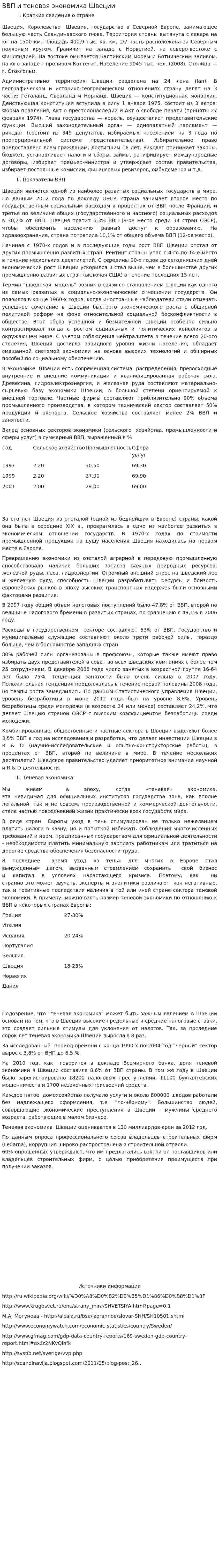 ВВП и теневая экономика Швеции