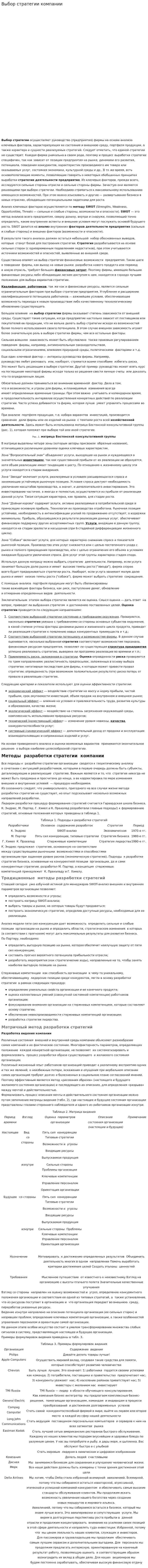 Выбор стратегии компании