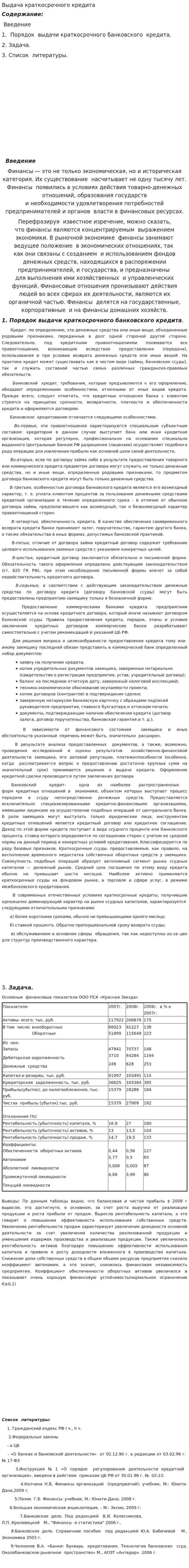 Выдача краткосрочного кредита