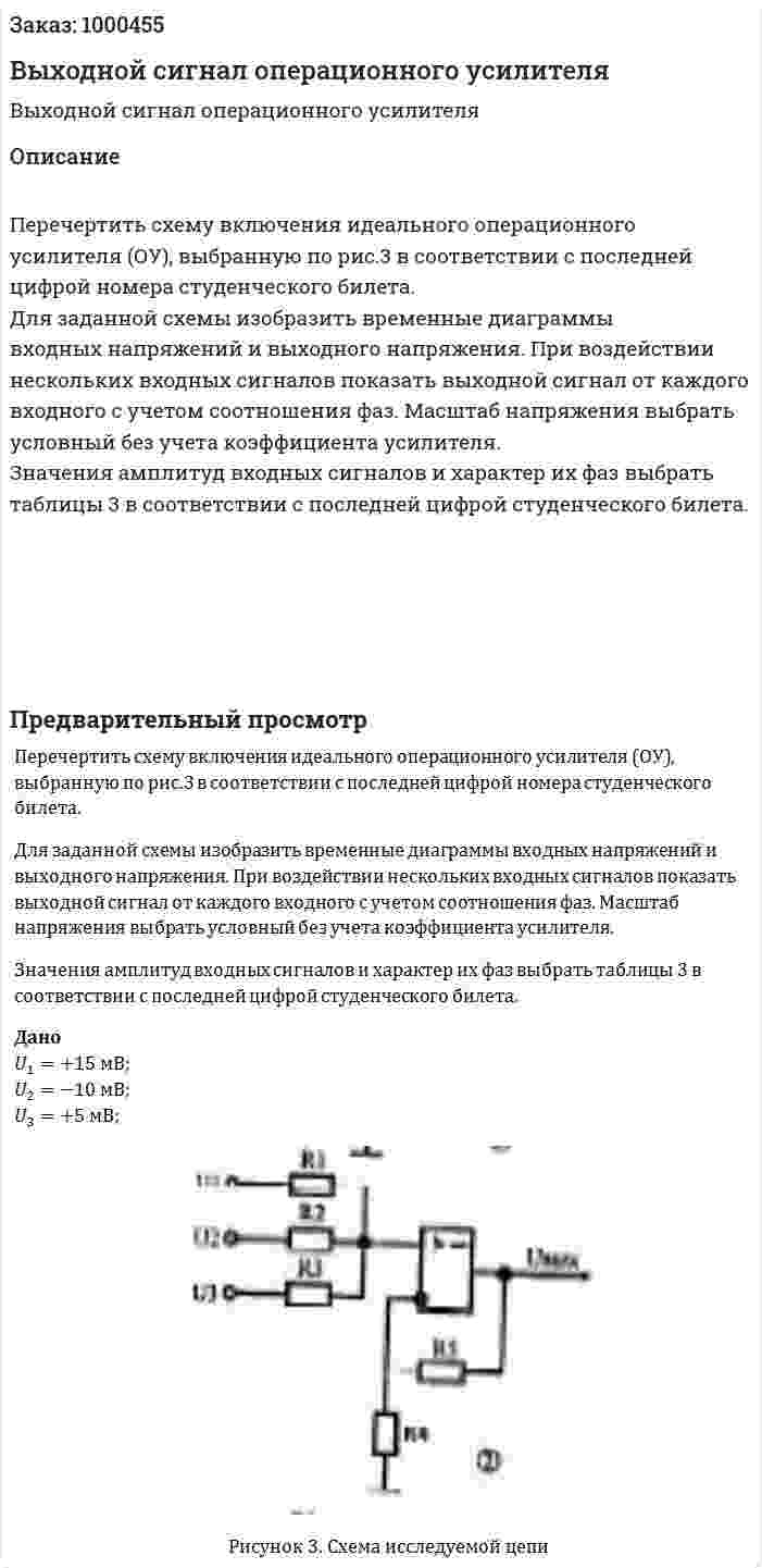 Выходной сигнал операционного усилителя 