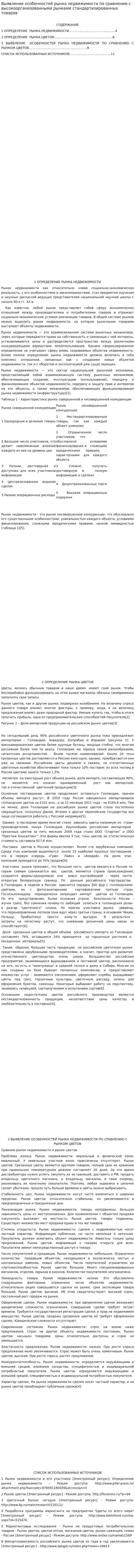 Выявление особенностей рынка недвижимости по сравнению с высокоорганизованными рынками стандартизированных товаров