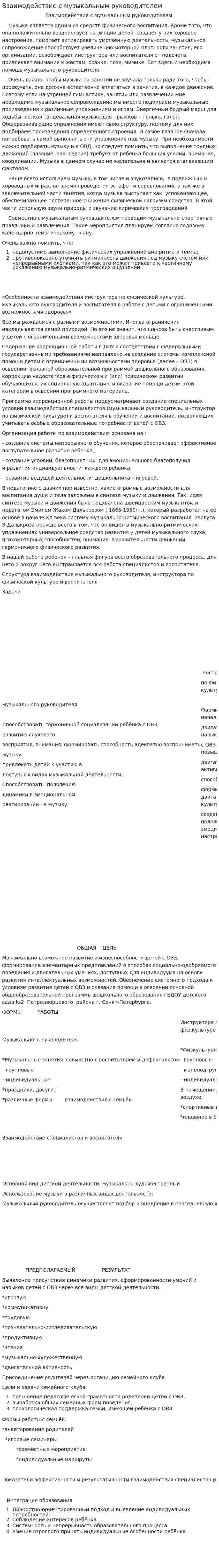 Взаимодействие с музыкальным руководителем