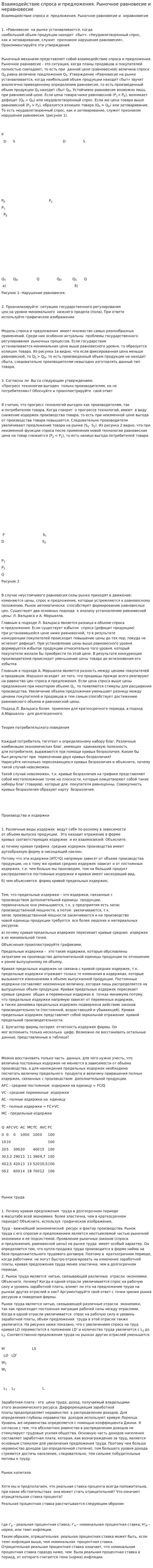 Взаимодействие спроса и предложения. Рыночное равновесие и неравновесие