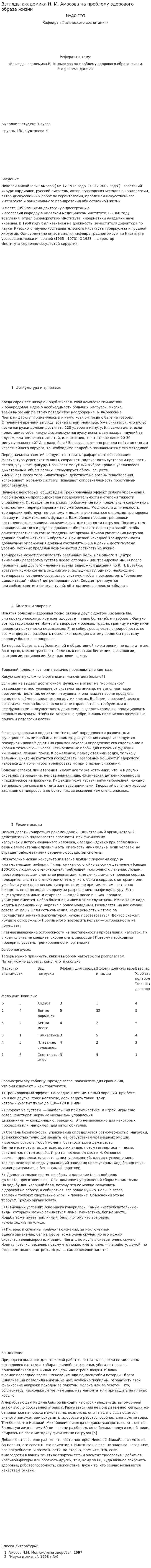 Взгляды академика Н. М. Амосова на проблему здорового образа жизни