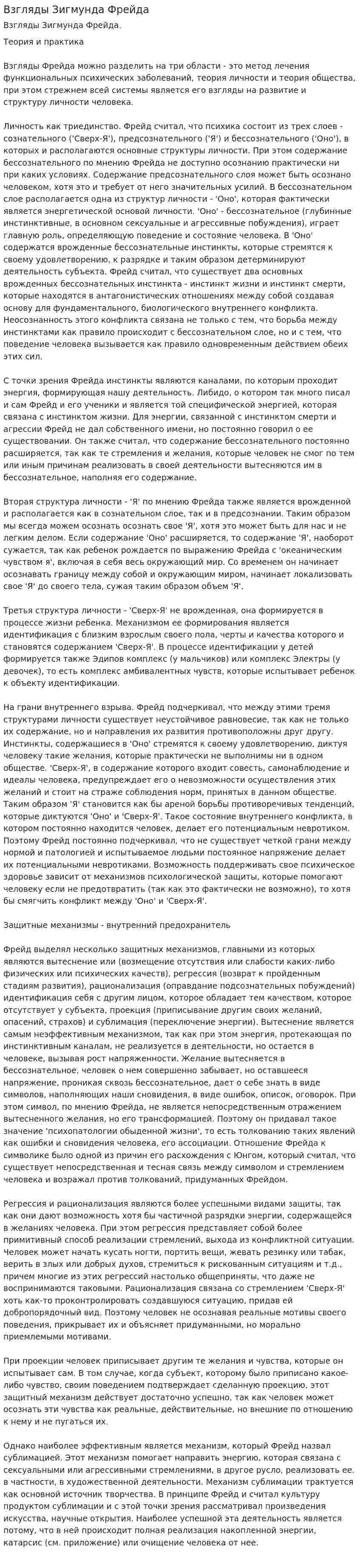 Взгляды Зигмунда Фрейда