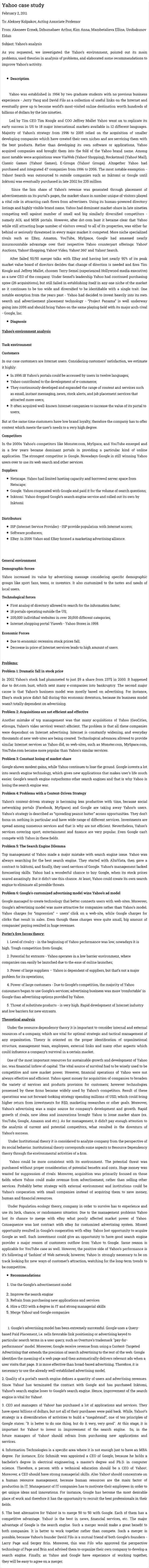 Yahoo case study
