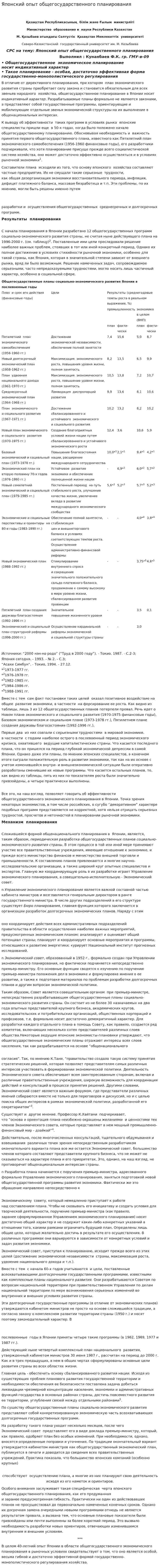 Японский опыт общегосударственного планирования
