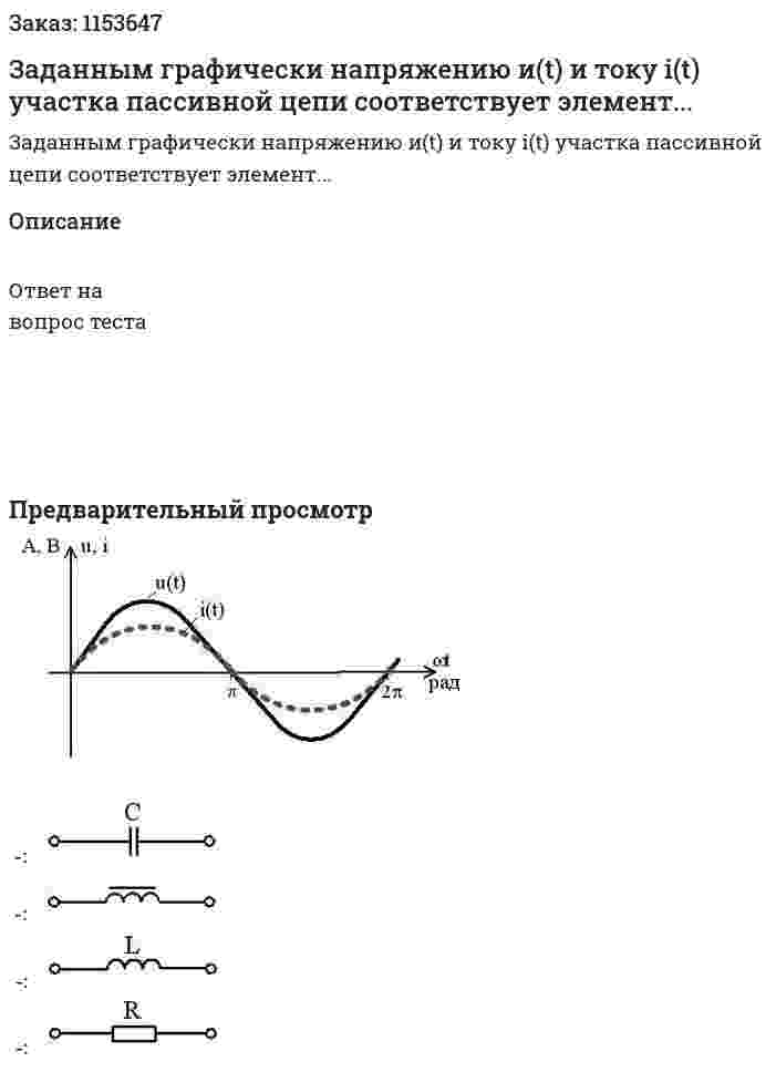 Заданным графически напряжению и(t) и току i(t) участка пассивной цепи соответствует элемент...  