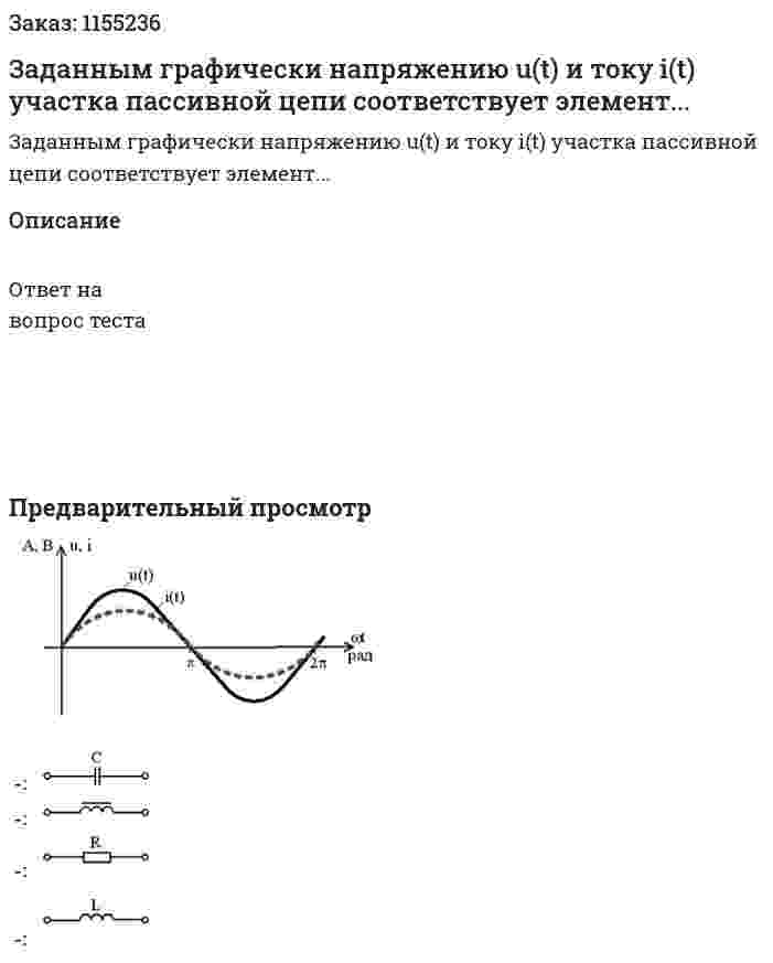 Заданным графически напряжению u(t) и току i(t) участка пассивной цепи соответствует элемент... 