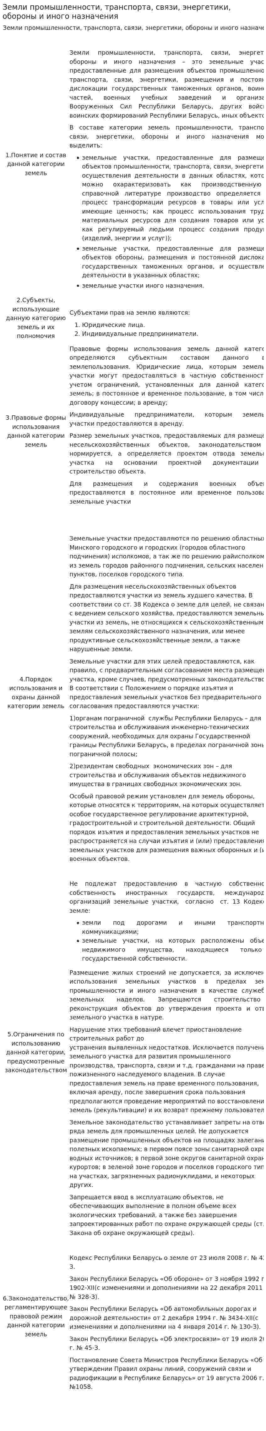 Земли промышленности, транспорта, связи, энергетики, обороны и иного назначения