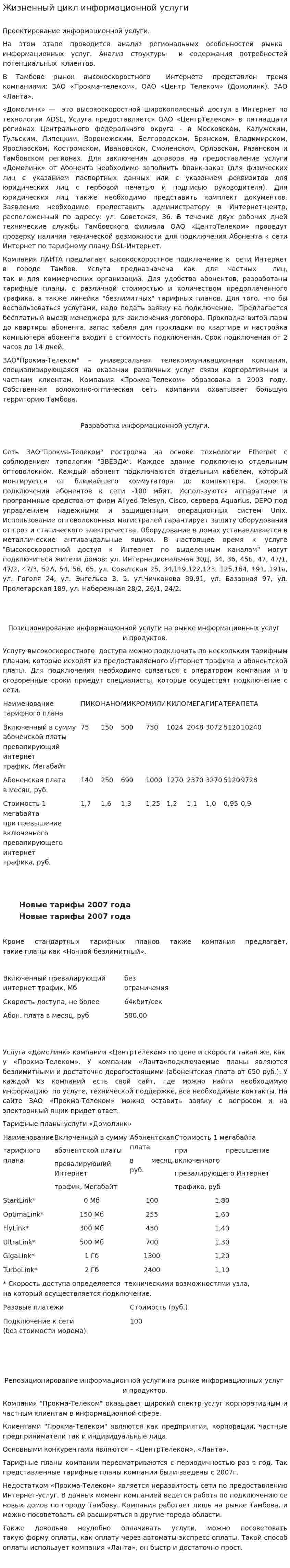 Жизненный цикл информационной услуги