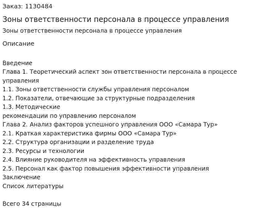 Зоны ответственности персонала в процессе управления (курсовая работа) 