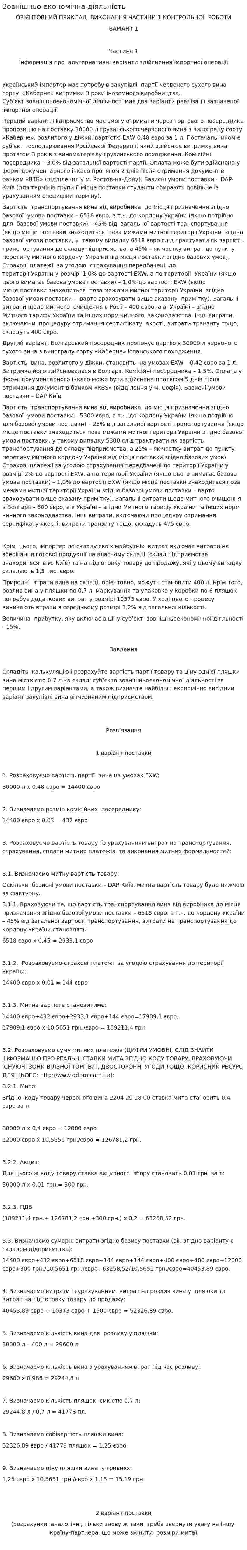 Зовнішньо економічна діяльність